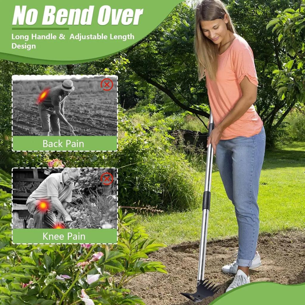 Full Steel Dual Headed Hoe Garden Tool Long Stirrup Hoe Cultivator with Adjustables Handle for Flower Beds Weeding