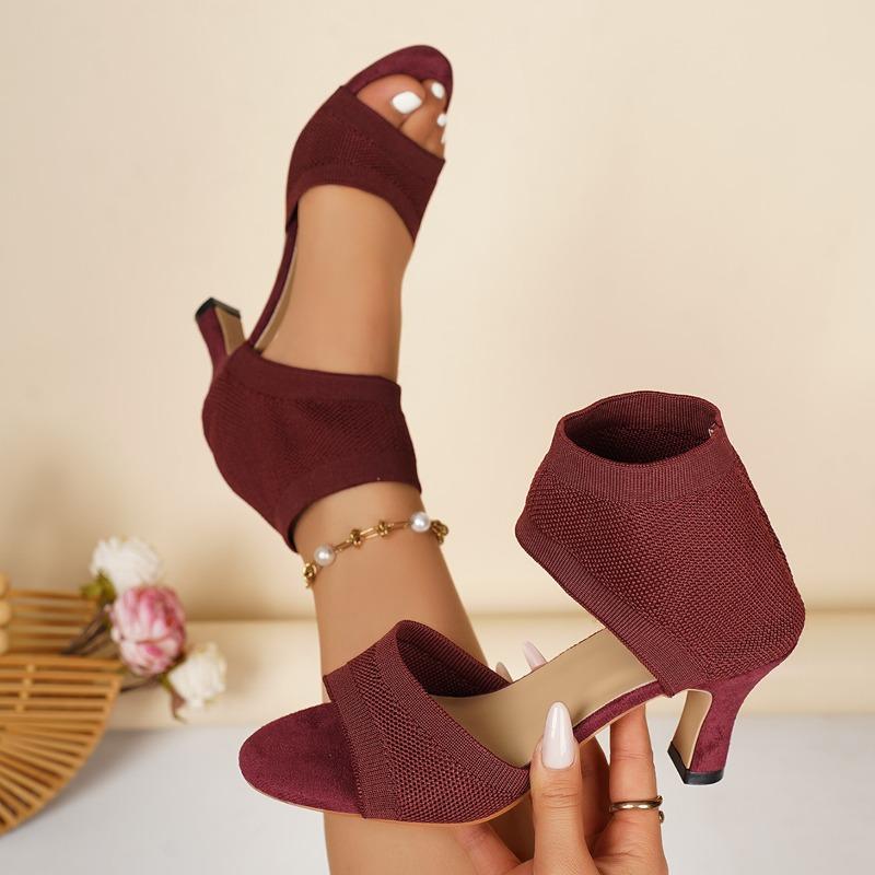 Plus Size Women Peep Toe Fly Knit Stiletto High Heel Sandals