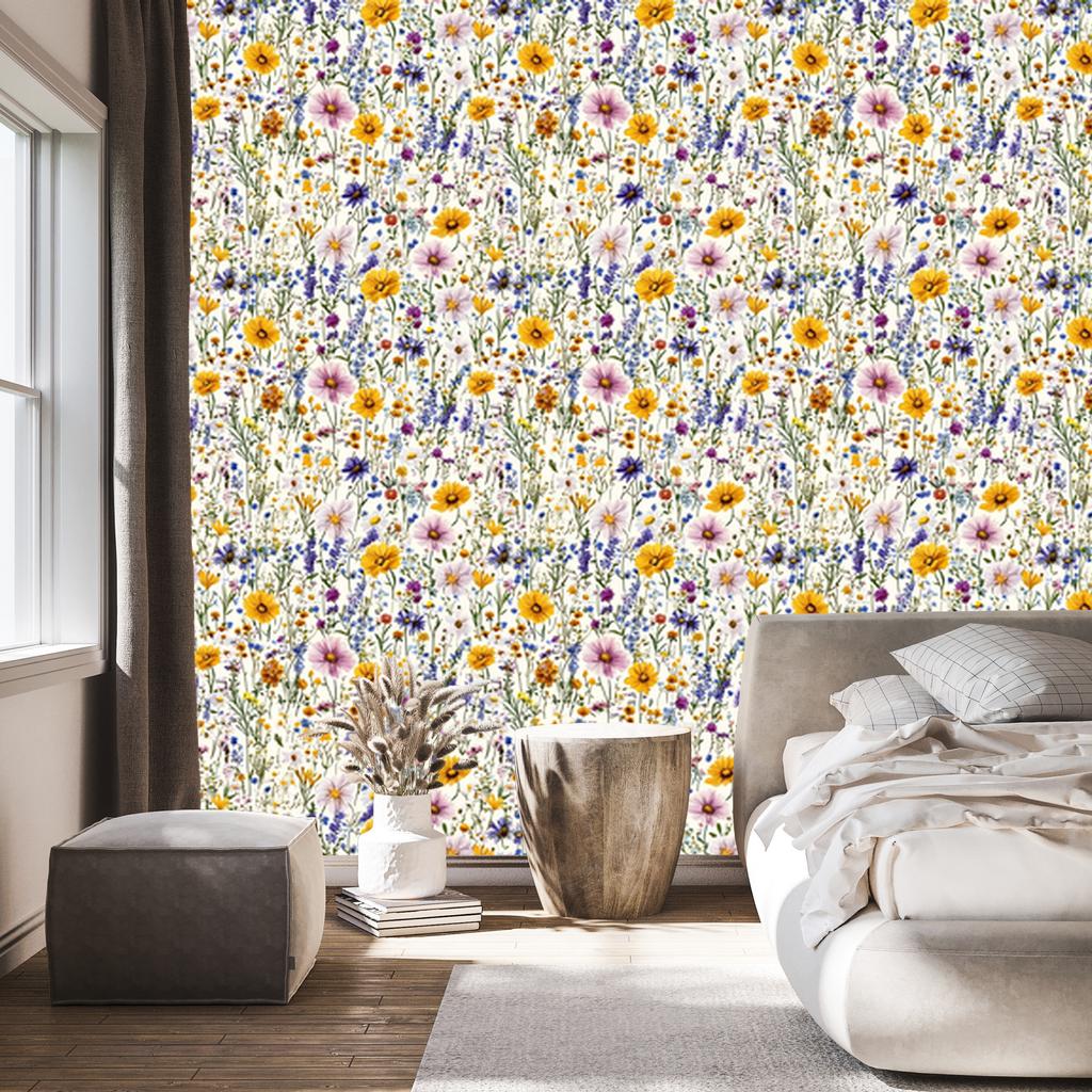 Wild Flowers Wallpaper Light Gray and Beige for Living Room and Bedroom 50x1000