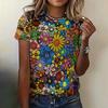 Retro Floral 3D Printing T-shirt Women's Casual O-neck Short-sleeved T-shirt Street Harajuku Women's Clothing