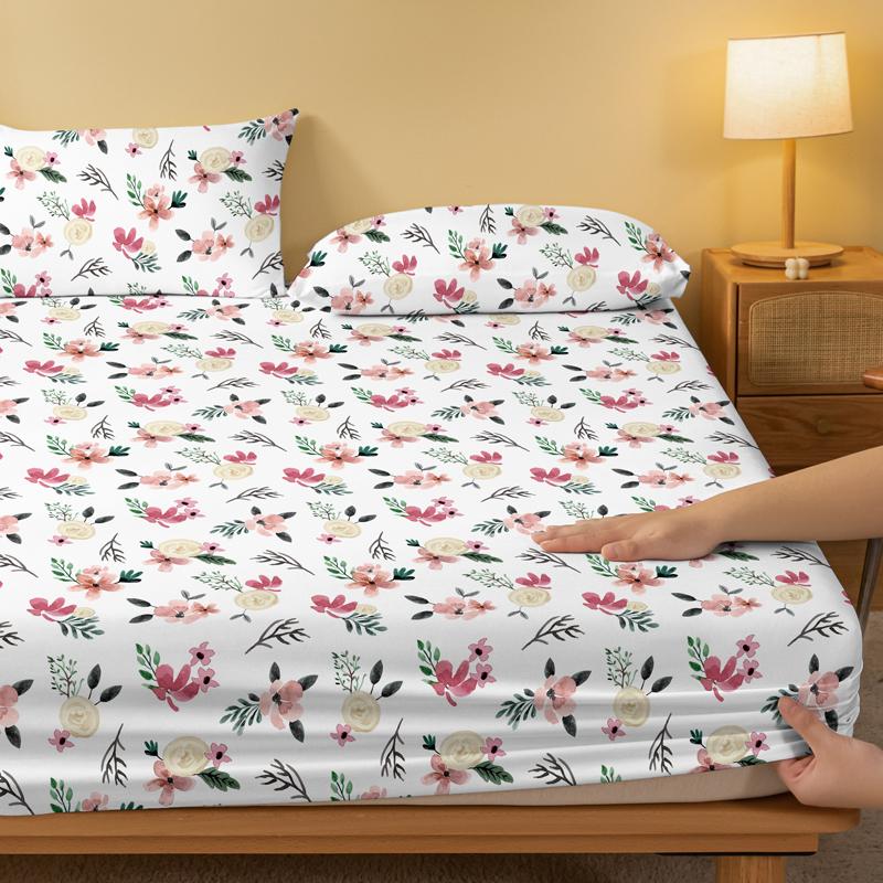 1 Cearceaf cu elastic mat, modern, simplu, cu imprimeu de plante și flori, husă de pat imprimată pentru dormitor, lenjerie de pat (Excluzând fetele de pernă)