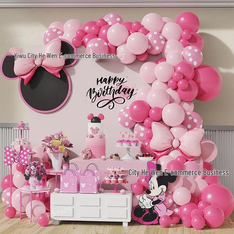 Pink Bow Mickey Mouse Balloon Garland Set for Girls' Birthday Party Decoration