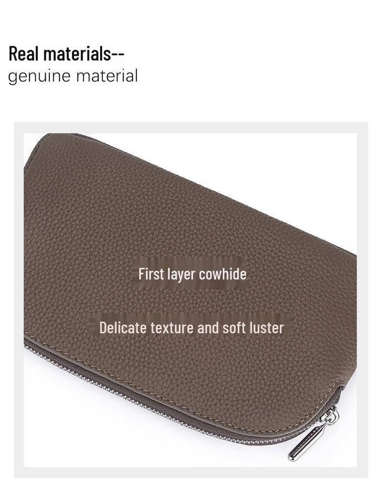 Women's Genuine Cowhide Leather Long Wallet with Phone Holder and Zipper