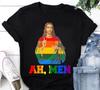 Maglietta Cristiana LGBT Ah Men Divertente Orgoglio Gay Gesù T-shirt