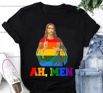 Maglietta Cristiana LGBT Ah Men Divertente Orgoglio Gay Gesù T-shirt