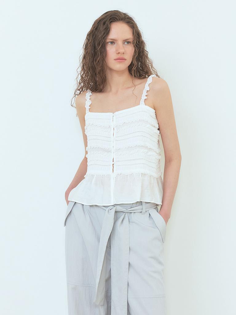 ETMON Lace Texture Sleeveless Blouse White