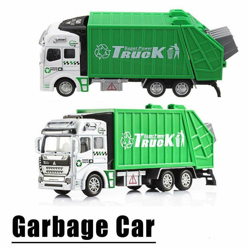 Colorful Diecast Garbage Truck Toy With Trash Bin For Kids Boys Xmas Gift