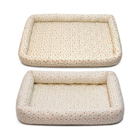 Quilted Cat Bed Breathable Floral Pet Lounger Machine Washable Pet Bed with Raised Edges for Cats Small Dogs
