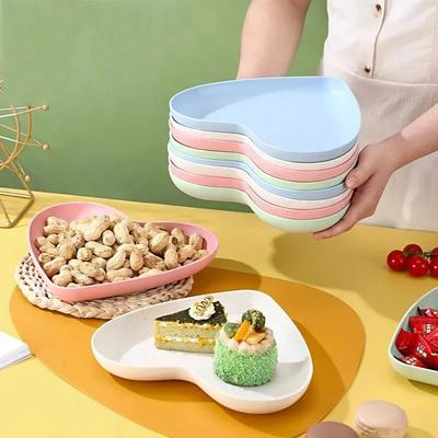 Love Heart Snack Plate Wheat Straw Dish Cake Dessert Salad Tray Dining Table Garbage Plate Fruit Plate Kitchen Tableware