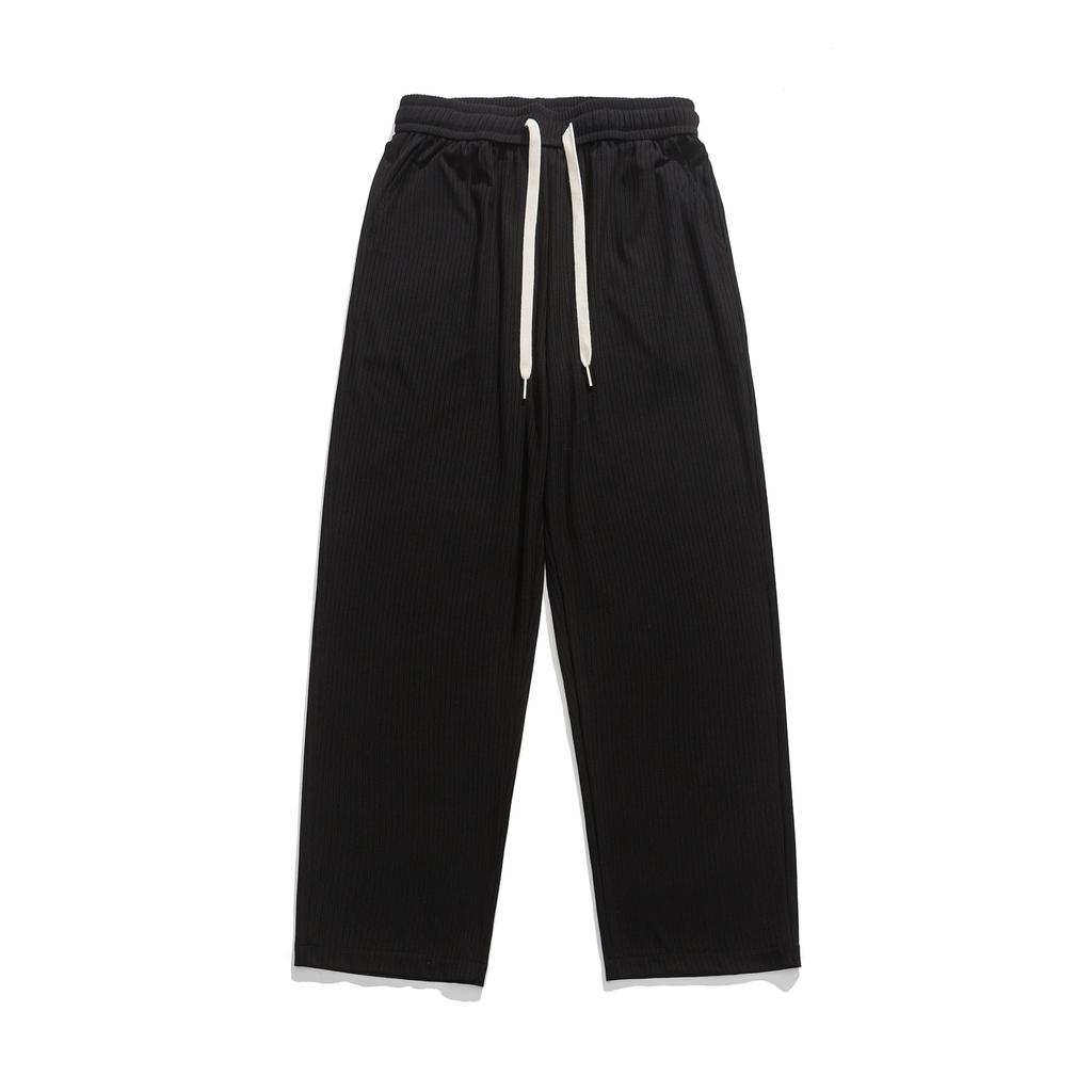 Men's Solid Color Ice Silk Casual Pants, Men's Summer New Loose Straight Tube Hanging Feeling Long Pants, Men's Sports Pants