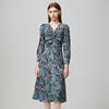 Shetu Women's Printed Long Sleeve A-Line Mid-Length Dress