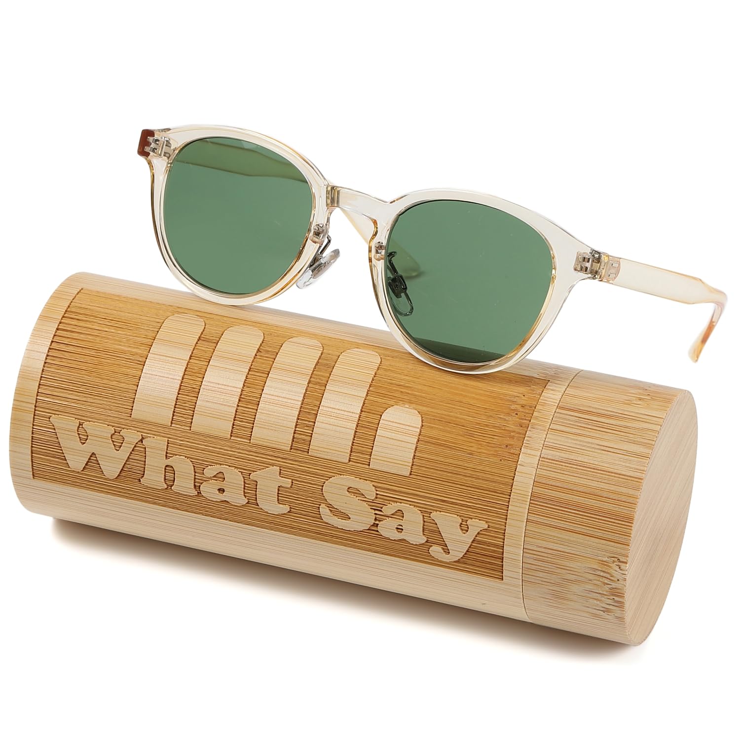 

FASHION Nose Pad Boston Frame Colored Lens Sunglasses Clear Lens Date Glasses UV400 Case [What Say] Men s Women s (Olive/Champagne)