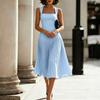 ZANZEA Women Elegant Square Collar Casual Sleeveless Pleated Dress