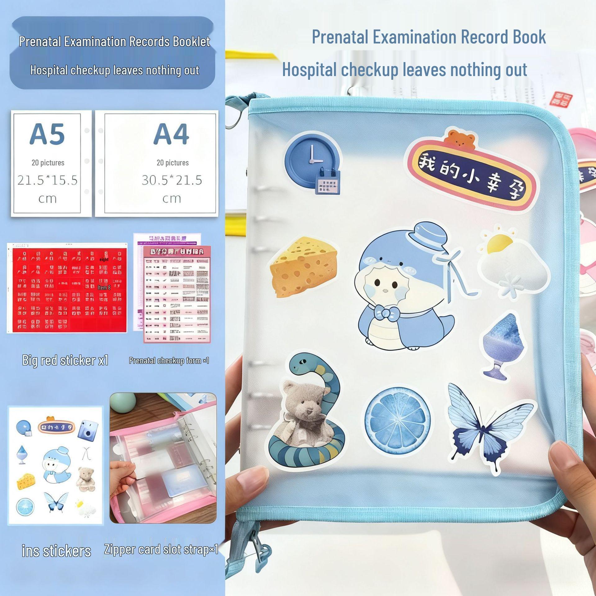 Dopamine Color System Prenatal Checkup Storage Album: A4-A5 Multilayer Family Handbag with Zipper