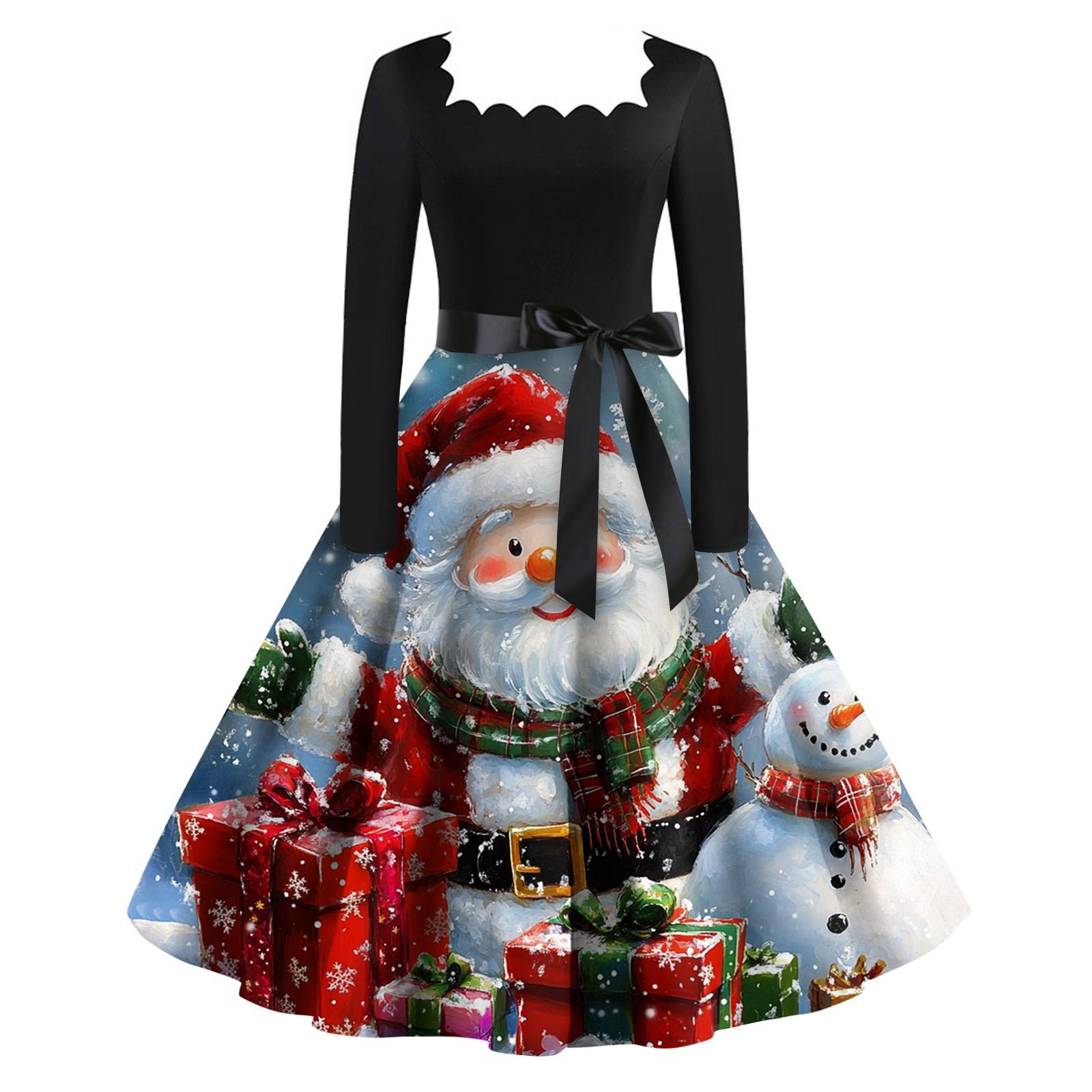 

Женское рождественское платье с квадратным воротником и широким подолом, длинное платье с рукавами L