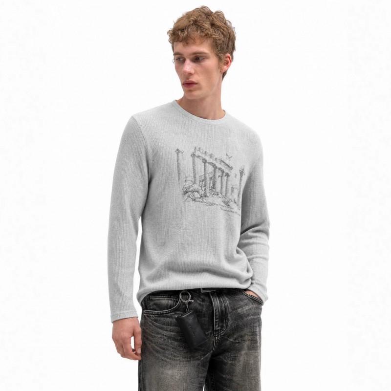 Mens Long Sleeve T-Shirt American Vintage Style Camo Print Casual Crew Neck Top Teens