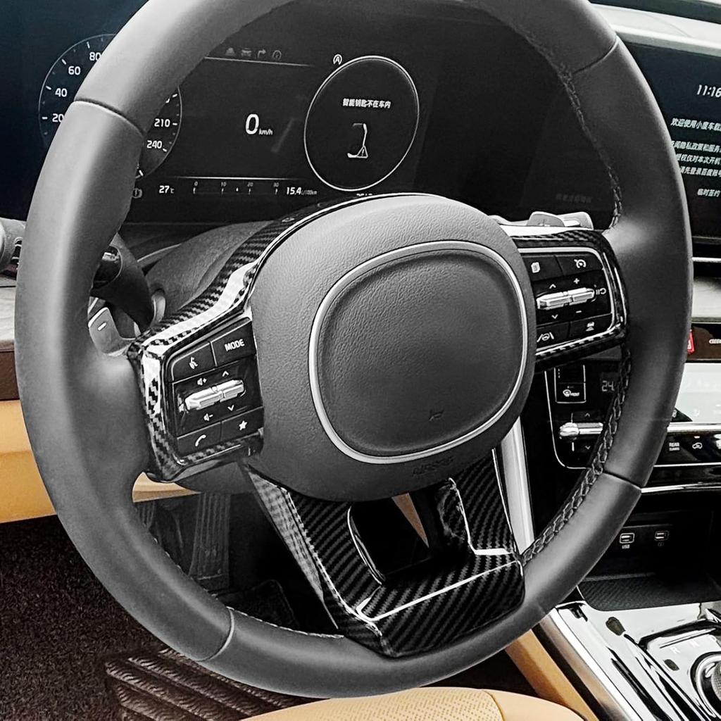 Kohlefaser-Muster Stil Lenkrad Panel Rahmen Verkleidung Abdeckung Knöpfe Abdeckung Formteil Aufkleber Kompatibel mit Kia Carnival 2022-2025 KA4 Sorento
