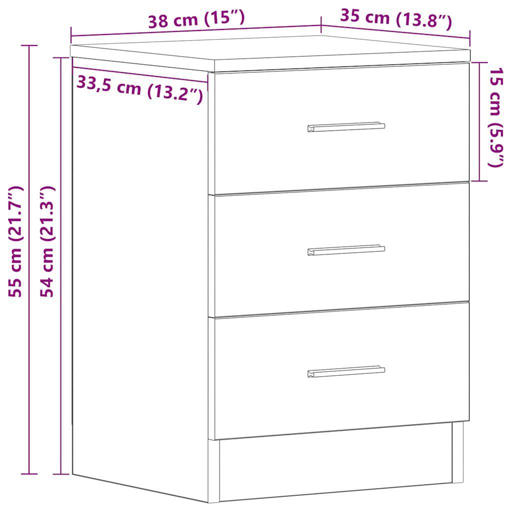 Minimalistisches Schlafzimmer Nachttischset, Mit 3 Schubladen Zur Aufbewahrung, Minimalistischer Schubladenschrank, 38x35x56 Cm