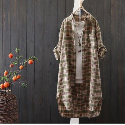 Chemise à carreaux pour femmes grandes tailles 2024: Printemps Été Tempérament Style Coréen, Veste Fine Ample en Coton Lin, Style Hong Kong