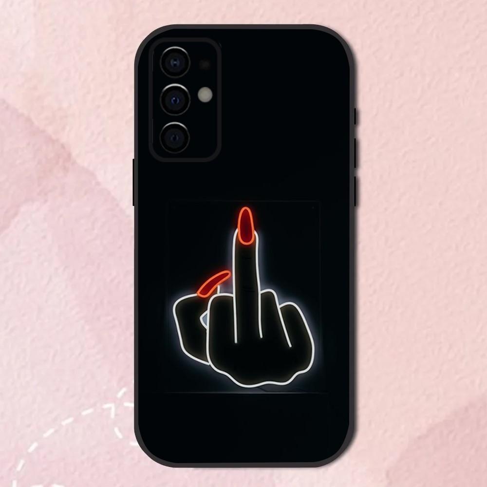 Cartoon Middle Finger Phone Case For Samsung S24,S21,S22,S23,S30,Ultra,S20,Plus,Fe,Lite,Note,10,9,5G Black Soft Shell