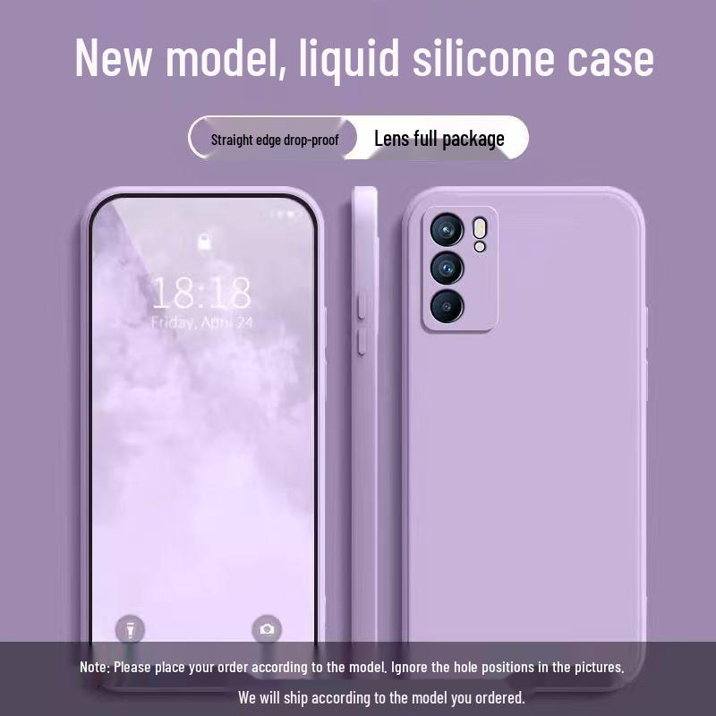 Oppo Reno 6 Case: Solid Color Liquid Full Coverage Drop Protection, Straight Edge Personalized Soft Case.