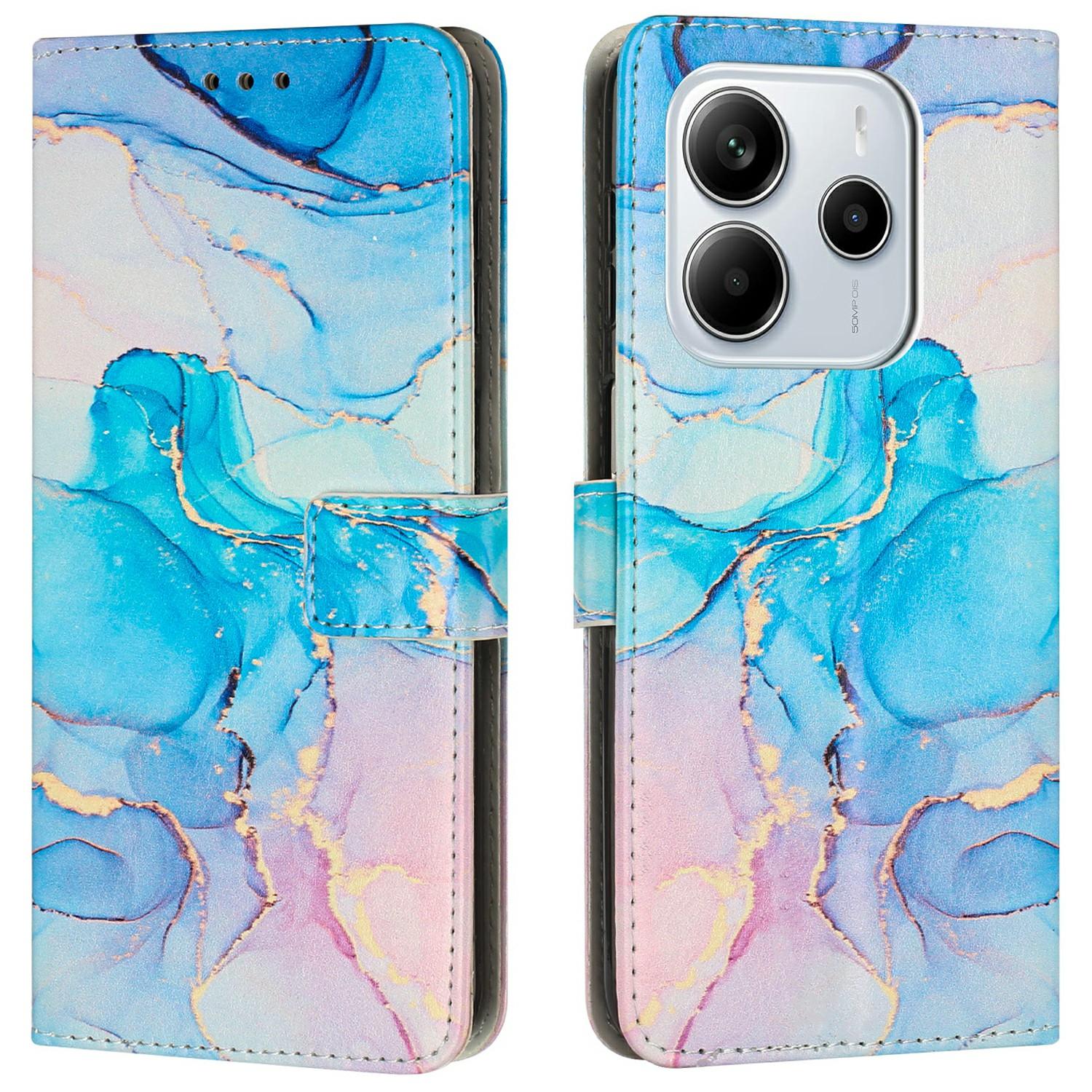 

Stand Case for Xiaomi Redmi Note 14 4G (163.25x76.55x8.16mm) Marble Pattern PU Leather Wallet Phone Cover Pink/Green