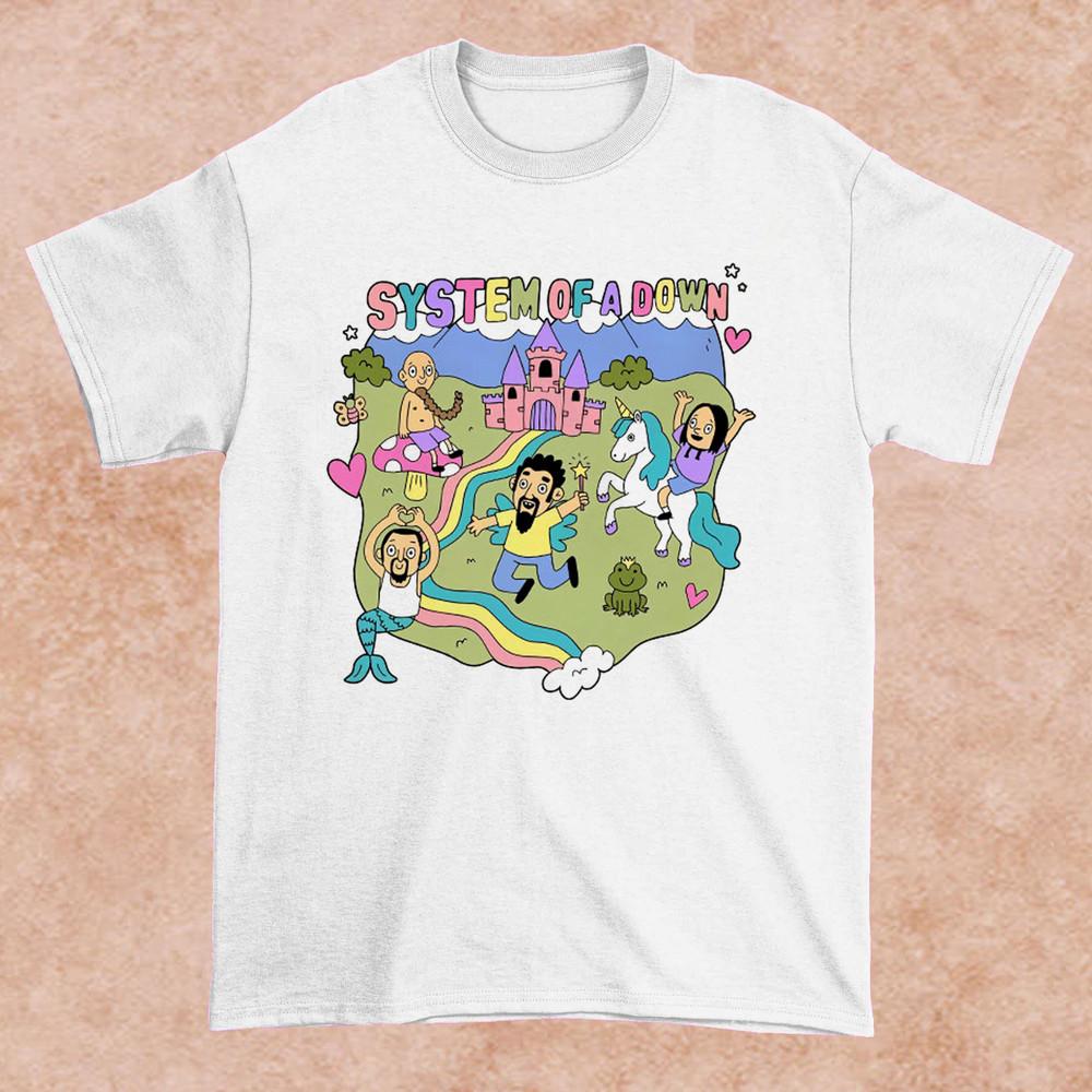 Футболка с мультяшным принтом System Of A Down, короткий рукав, белая, все размеры, унисекс XXXXL