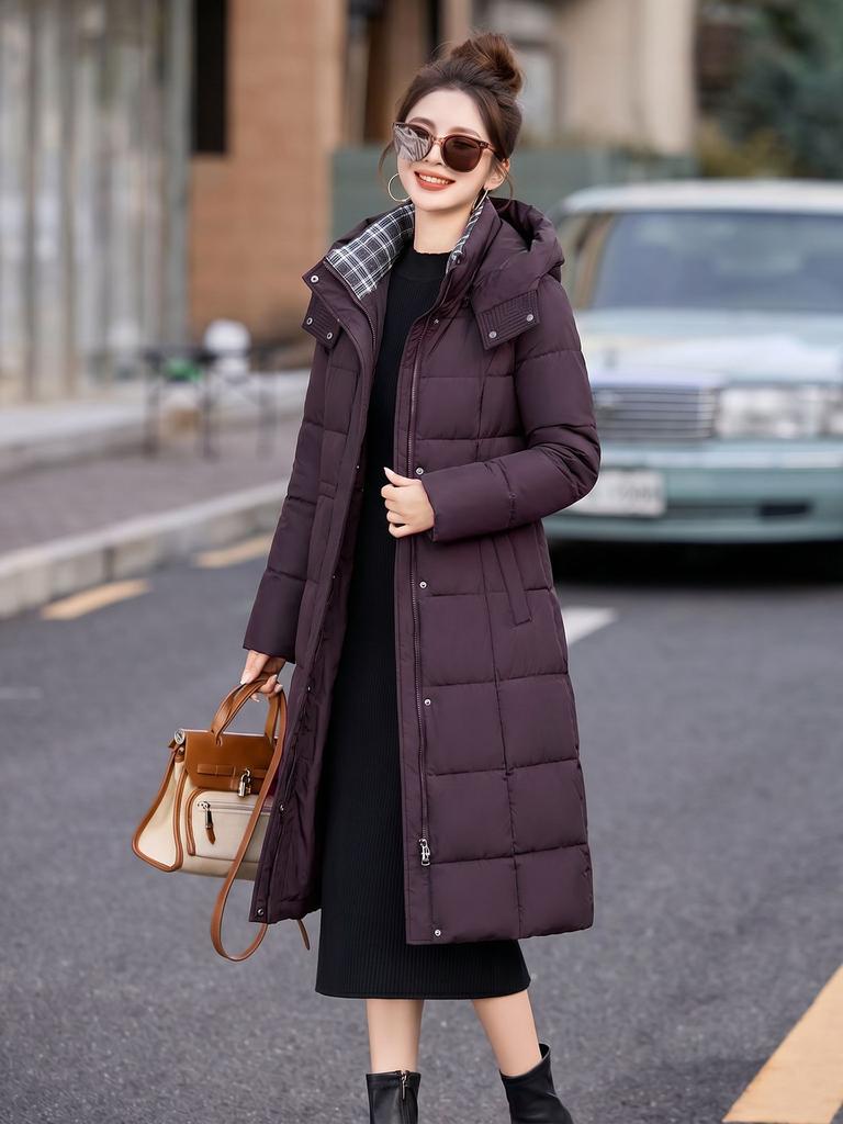 Winter new women's fashion extended down cotton clothes graphene liner detachable sleeve plaid neck cotton coat