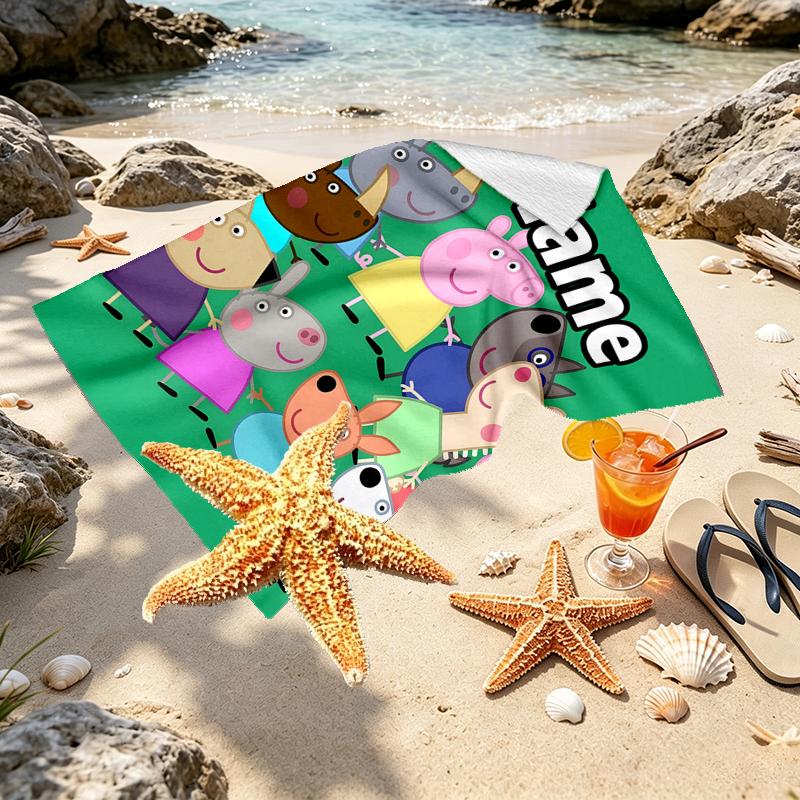 Custom Name Personalized Pink Pig Print Beach Towel, for Trip Camping Beach Party Home Decor, Birthday Gift for Family & Friends