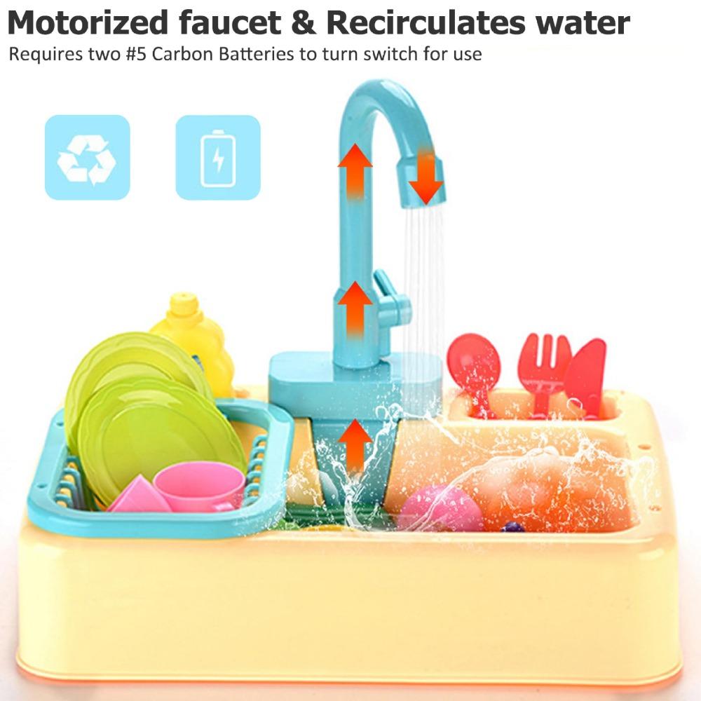 Simulation Kitchen Sink Toys Faucet With Running Water Faucet Toy for Pretend Play Sinks