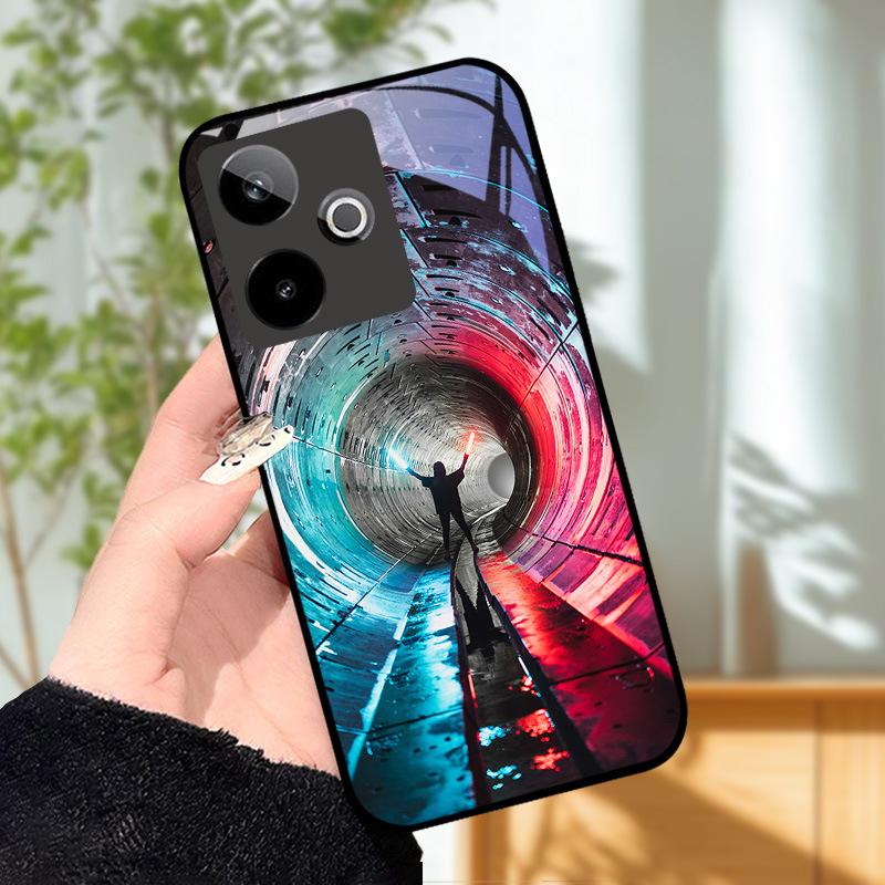 Für Realme GT7 5G Hülle Luxus Malerei Cover Gehärtetes Glas Handyhülle Für Realme GT 7 Fundas Harte PC Stoßfeste Schale Bumper