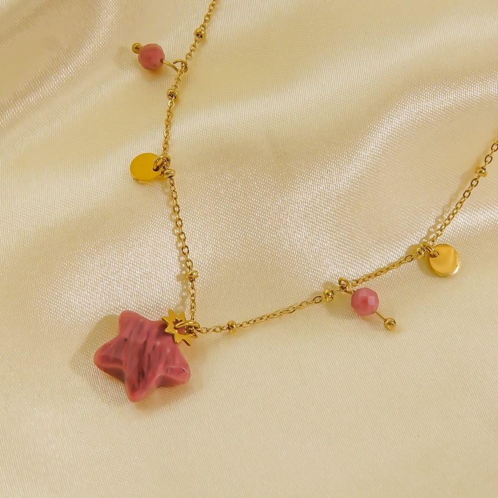 Natural Star Stone Necklace Bead Women Neck Choker Popular Star Pendant Neck Chain  Lady Girl