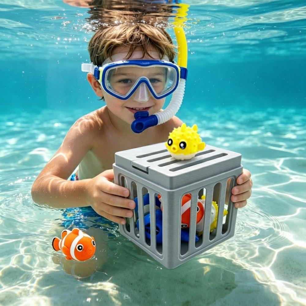 Cute Cartoon Design Underwater Dive Toys with Storage Cage Pool Diving Game Set Summer Water Play