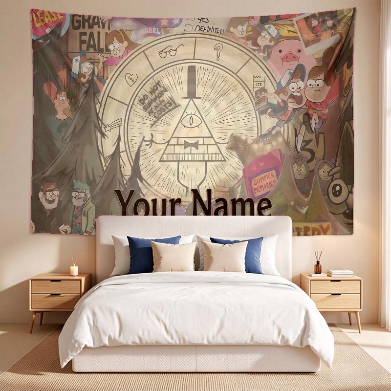 Gravity Falls (1) Nástěnná tapiserie s vlastním jménem Dekorace na zeď pro ložnici Obývací pokoj