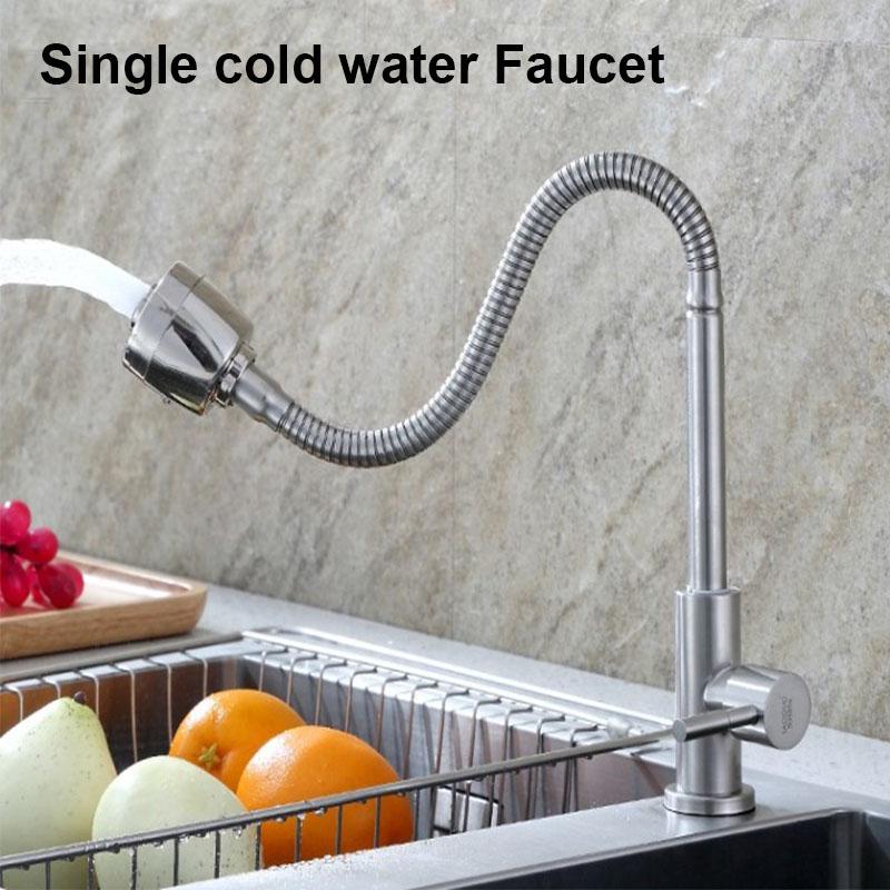 Single Cold Water Kitchen Faucet 304 Stainless Steel Single Handle Black Color Deck Mounted Sink Water Tap for Bathroom