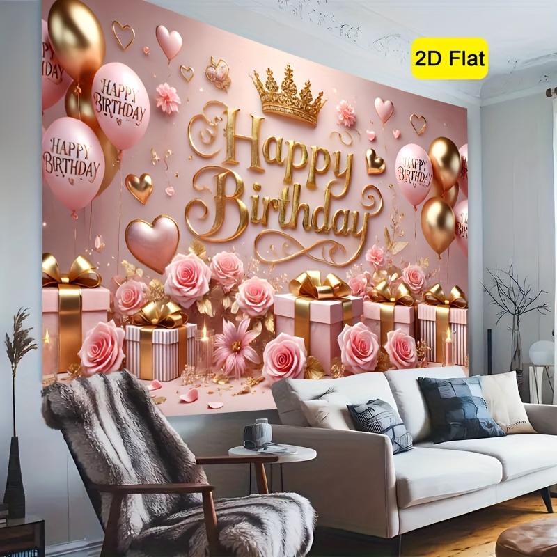 2D, 1 Piece, for the Pink Birthday Celebration Event, Made of Polyester, Suitable for Party Decorations and Birthday Decorations