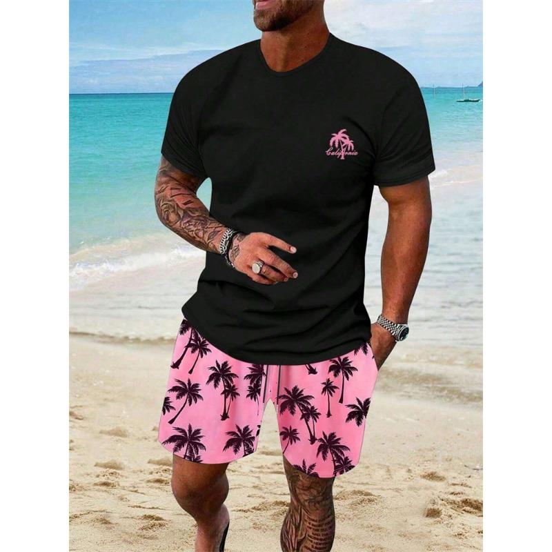 3D Coconut Print Classic Hawaiian Suit 2024 Summer Men's and Women's Gradient T-Shirt Shorts 2-Piece Beach Vacation Tracksuit