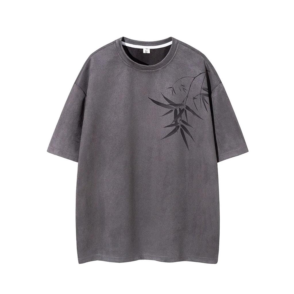 2026 Summer Men Bamboo Print T Shirts Chinese Style Hanfu Tops Tees Fashion Men Casual T-Shirt Male Loose Breathable Pullover