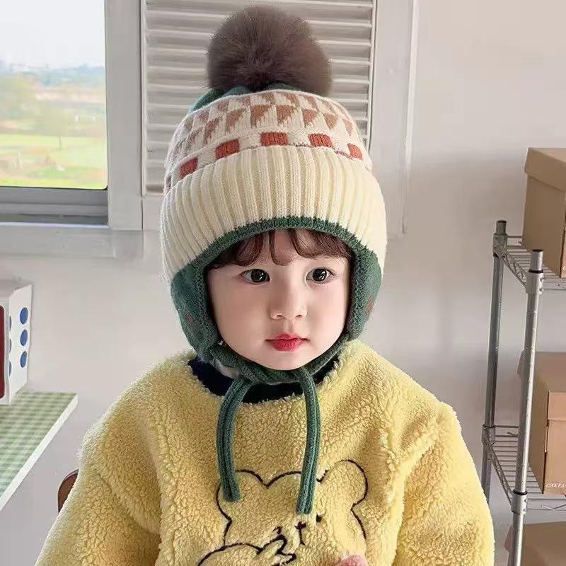 Cute Winter Unisex Baby & Toddler Windproof Fleece Lined Earflap Beanie Hats with Pompom Knit Polyester/Cotton Warm Daily Wear 36-48cm