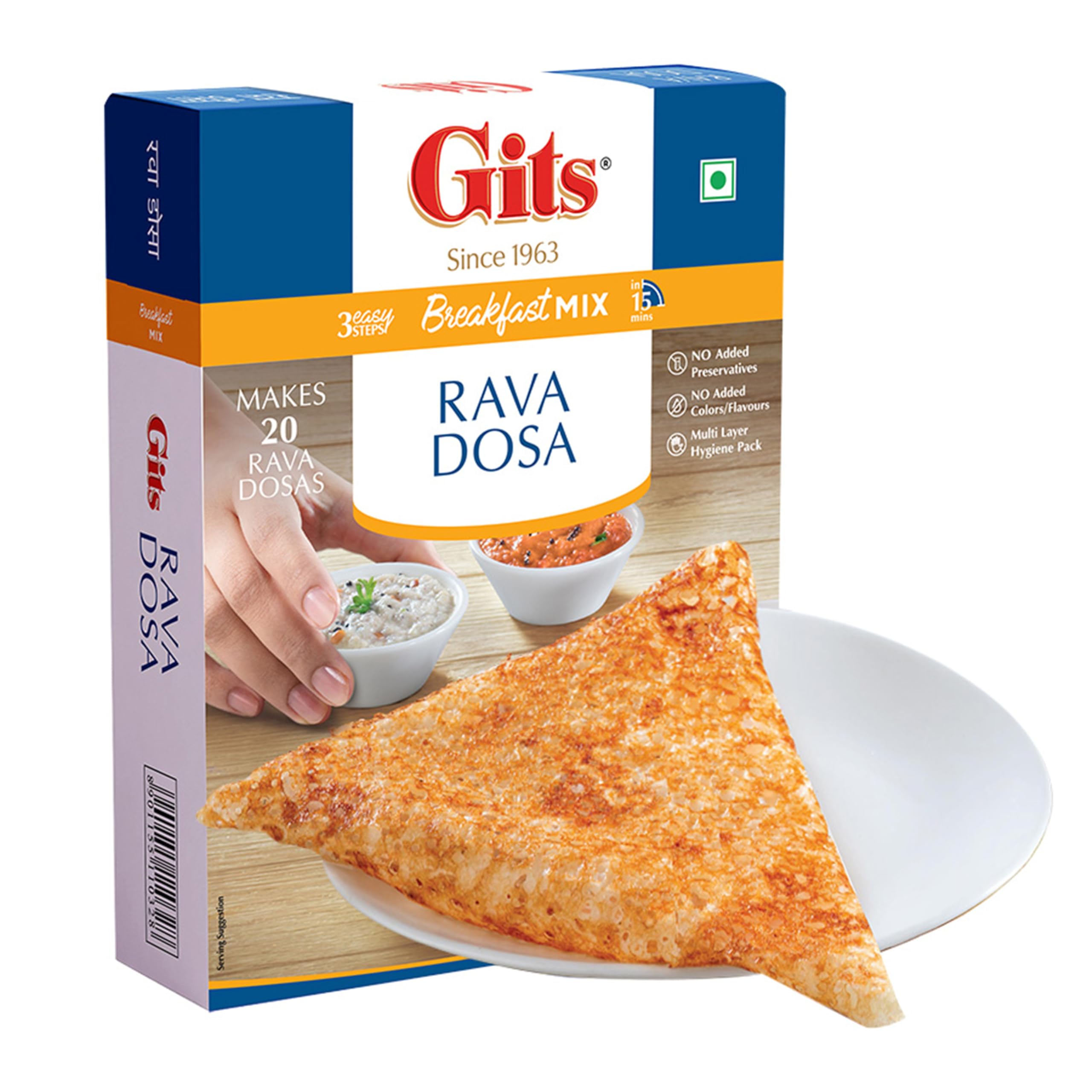 Gits Instant Rava Dosa Breakfast Mix, Makes 20 per Pack, Pure Veg, South Indian Recipe, 500g