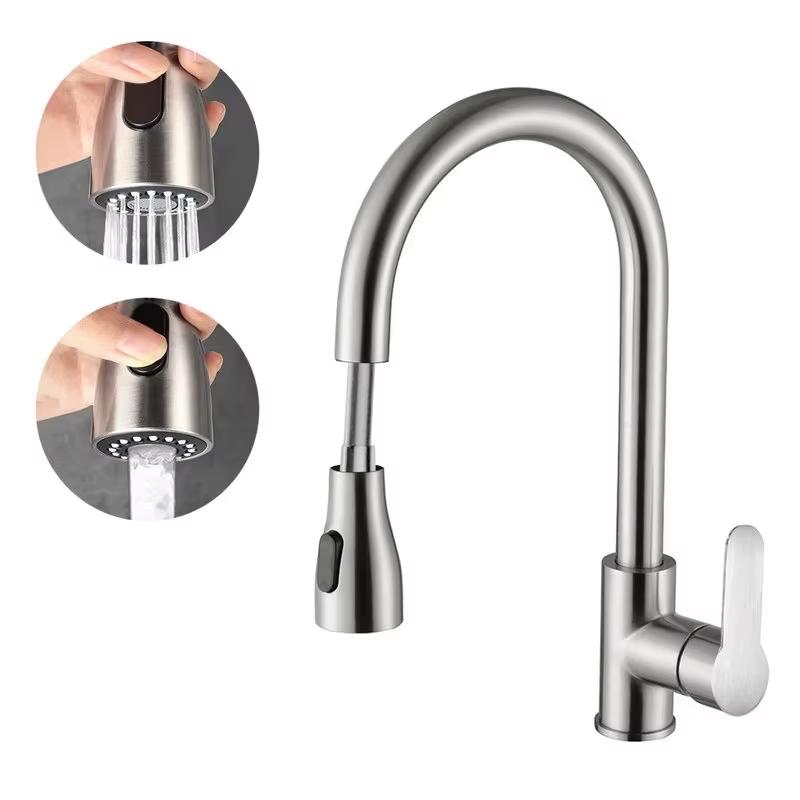 

Modern Stainless Steel Pull-Down Kitchen Faucet, 360° Swivel Hot/Cold Water Tap with Dual Function Pull Out for Kitchen Sink G1/2