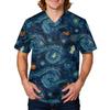 Men's Halloween Print Medical Scrub Top V Neck with Tie Pocket Comfortable Fit Daily Workwear for Healthcare Professionals
