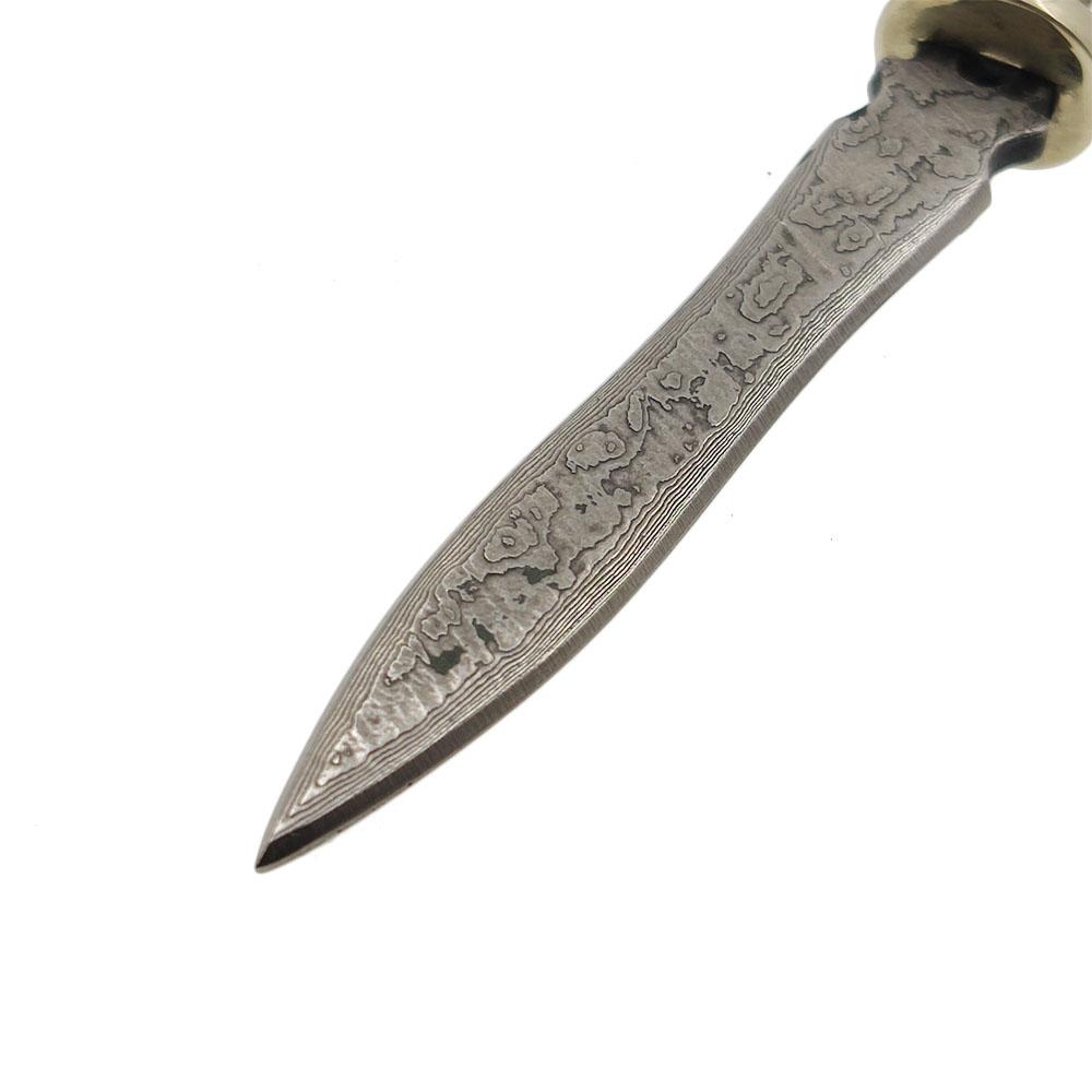 Dropship Real Damascus Steel Semi-finished DIY Tea Knife Blanks Mini Straight Knife Needle with Brass Fittings