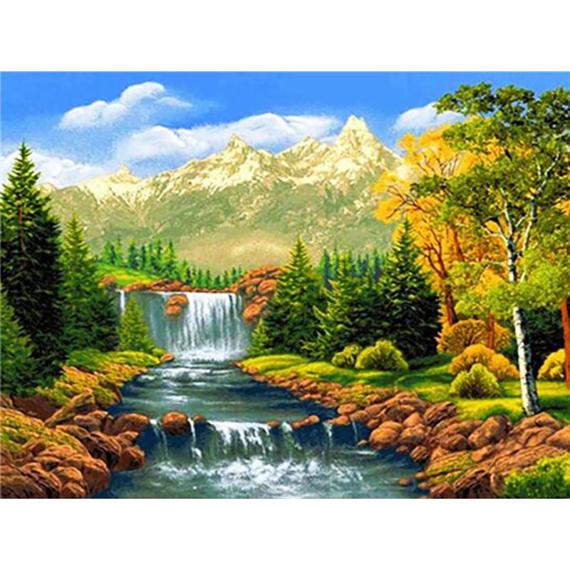 5D Diy Waterfall Diamond Painting Kit Celá kulatá vrtačka Krajina Diamantové vyšívání Mozaika Umělecké křížové stehy Domácí dekorace