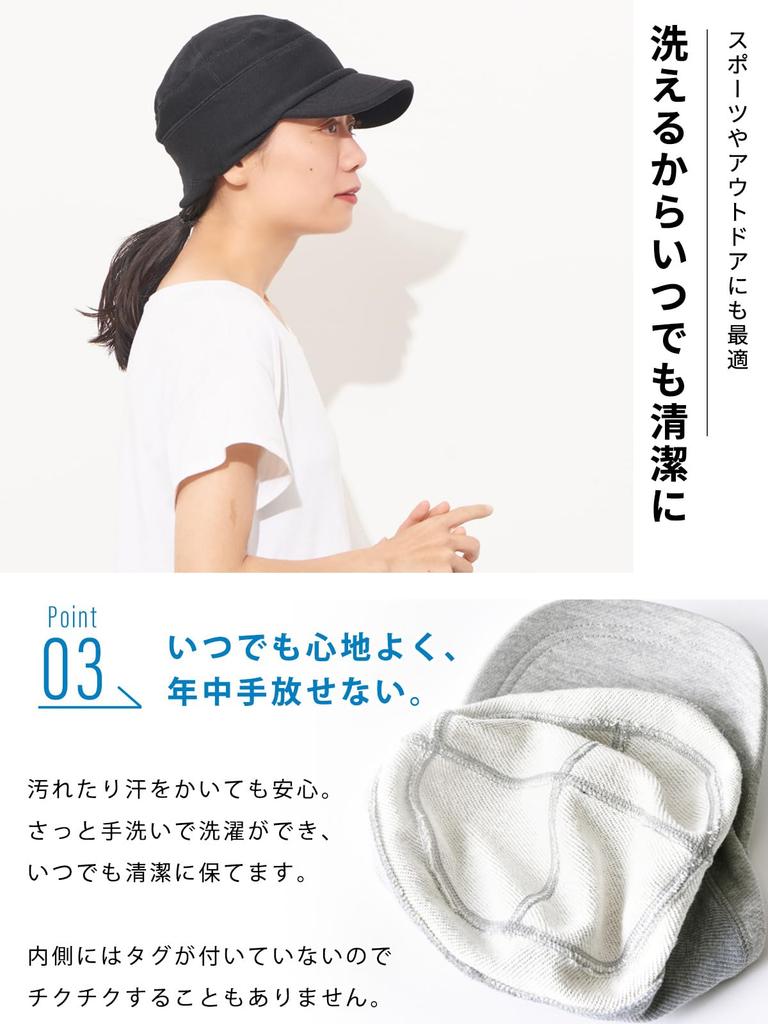 Casual Box CHARM UV Protection Sweat Work Cap Plus Size Cotton Washable Hat [Free Size/Dark Gray]