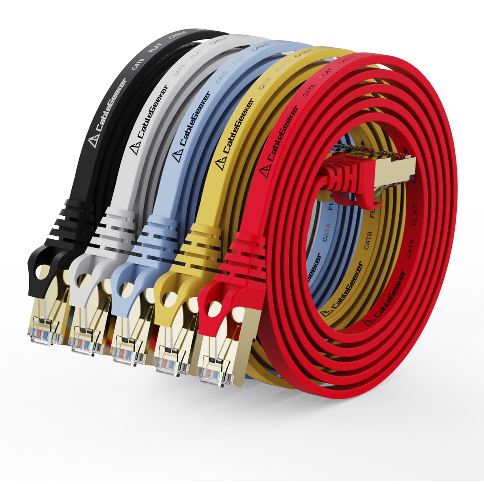 

CableGeeker Cat 8 Ethernet 3 40Gbps 2000Mhz LAN Network Gigabit Cat8 Patch Professional RJ45 Flat Internet Cable for and Xbox Cable, Feet, 5-Pack,