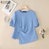 ZANZEA Women Casual Round Neck Short Sleeve Summer Irregular Blouse
