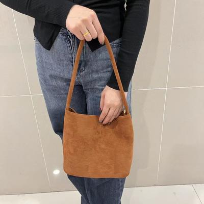 Velvet Shoulder Bag Women'S Bag Maillard Fashion Large Capacity Tote Bag Portable Bucket Bag Women