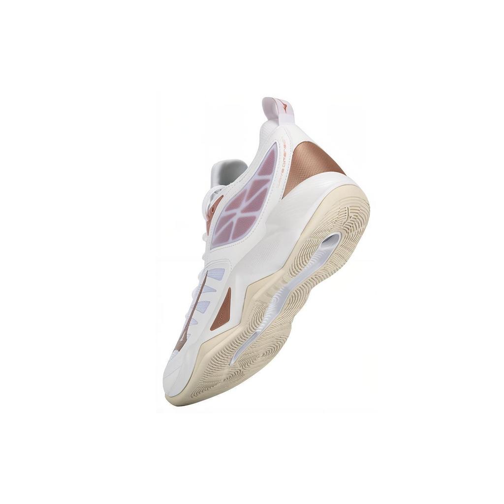 Mizuno Wellenform-Stoff Synthetikleder Dämpfung Leicht Atmungsaktiv Niedrig geschnittene Volleyballschuhe Damen Sneaker Weiß Roségold V1GC224036