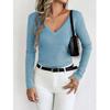 New Reversible V-Neck Long Sleeve Knitted Top Solid Color Round Neck Wool Blend Pullover Sweater Base Shirt